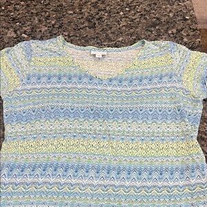 J. Jill Blue, Yellow & Green Patterned Short Sleeve Top